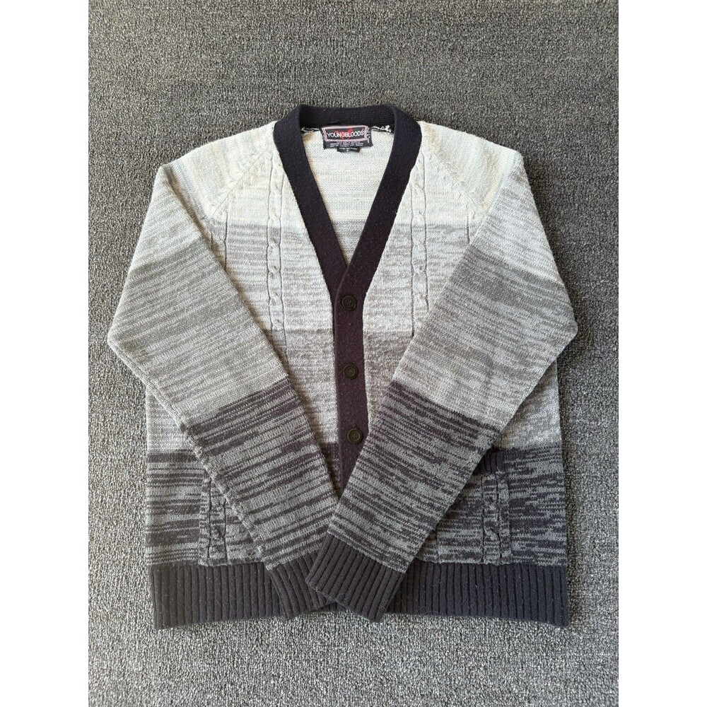 Vintage Youngbloods‎ Cardigan Sweater Men’s L Grey Ombre Cable Knit V-Neck